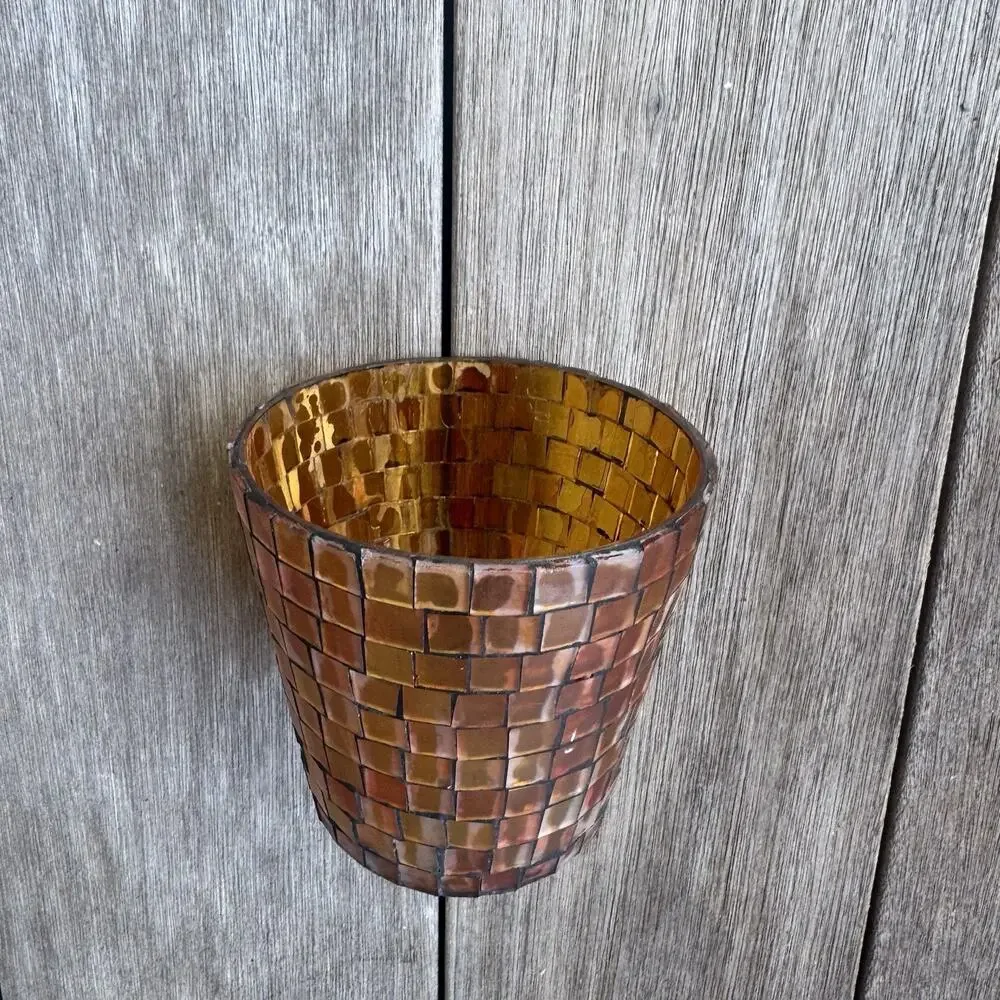 Harvest Mosaic Gold Brown Votive Candle Holder Whimsygoth 90s Decor